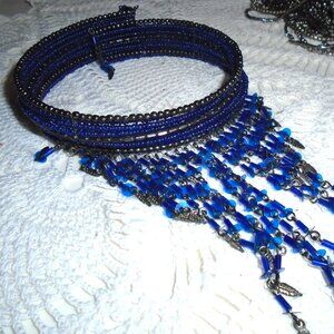Hematite and Cobalt colored choker necklace